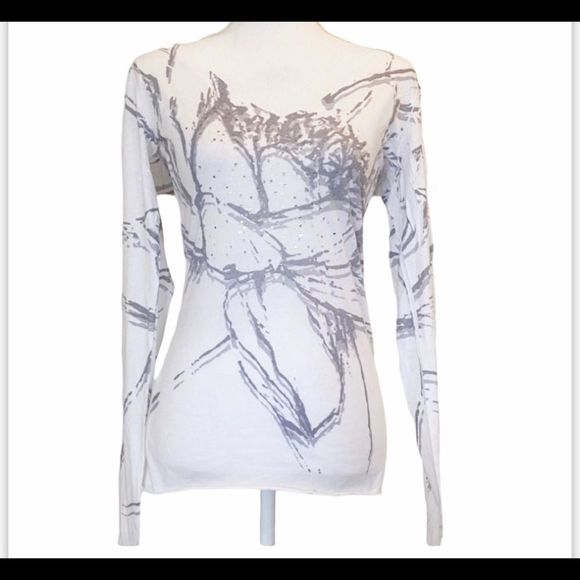 Jimmy Z Tops - Jimmy Z While Long Sleeve Sequined V Neck Top Med